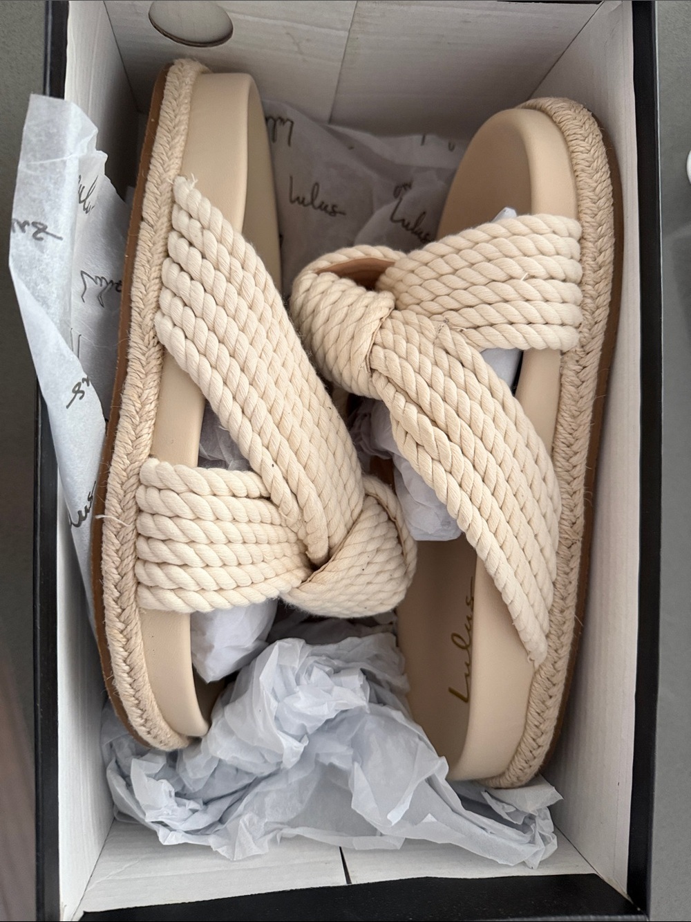 Lulus Kellon Ivory Raffia Knotted Slide Sandals White - Size 37/7 - Picture 3 of 3